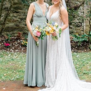 Promise Of Love Sage Brush Flutter Sleeve Maxi Dress, small, Lulu’s, bridesmaid